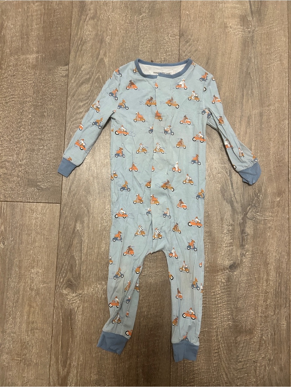 Magnetic Me Light Blue Motorcycle Print One-Piece Bodysuit